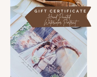 Gift Certificate | Gift Card for a HAND PAINTED Watercolor Wedding Portrait or House Portrait | Christmas Gift Voucher | Custom Gift