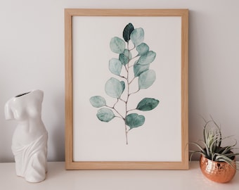 Branche d'eucalyptus - impression jet d'encre de l'aquarelle originale | Art mural minimaliste | Oeuvre botanique | Imprimé floral