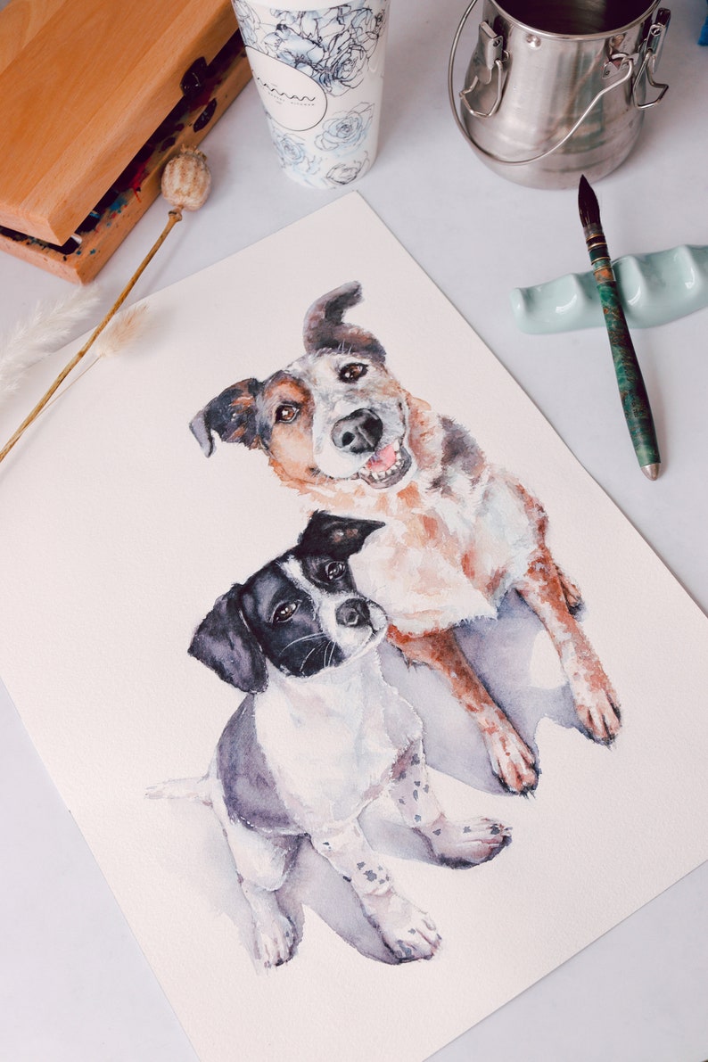 Custom Dog Portrait Painting HAND PAINTED Gift for Mom Mothers Day Watercolor Pet Drawing From Photo Pet Memorial Gift for Dog Lovers image 7