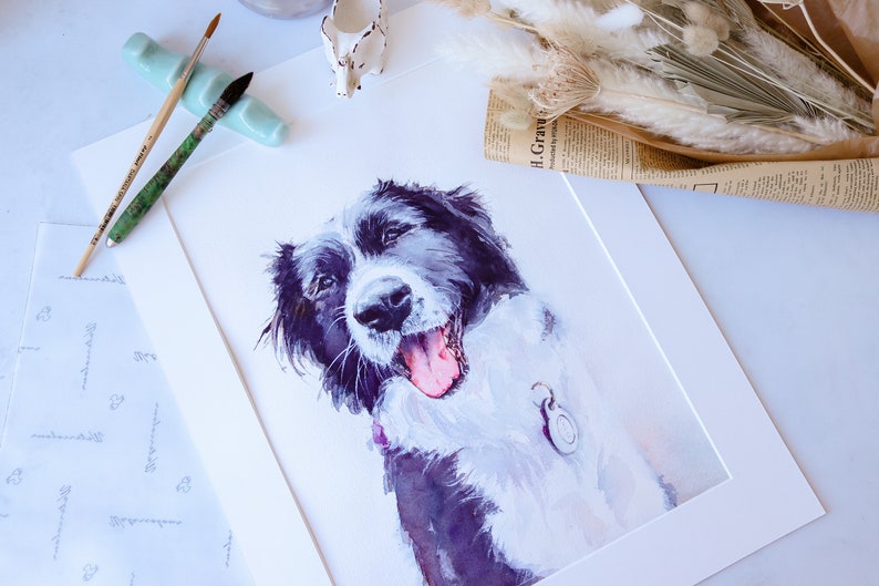Custom Dog Portrait Painting HAND PAINTED Gift for Mom Mothers Day Watercolor Pet Drawing From Photo Pet Memorial Gift for Dog Lovers image 9