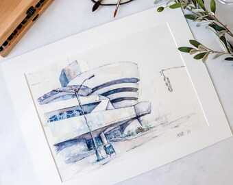 Giclee PRINT personnalisé de la peinture aquarelle originale - Guggenheim Museum Building, Wall Art New York City NYC cadeau de Noël