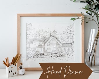 House Portrait Drawing in Pencil or Black Ink HAND DRAWN Custom Home Illustration from Photo | Handmade Mothers Day Gift | Realtor Closing