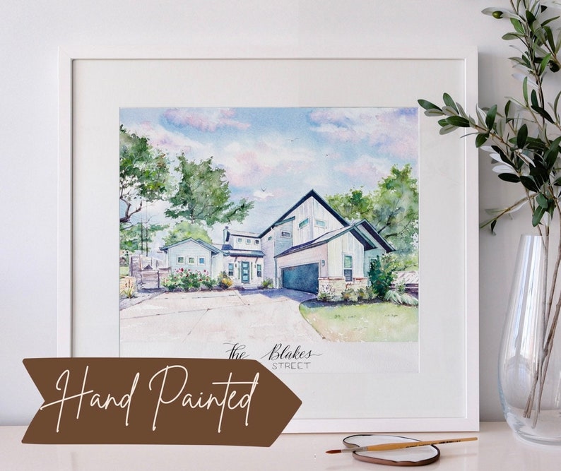 House Illustration Gift for Mom Handmade Personalized Watercolor Home Painting House Drawing image 2