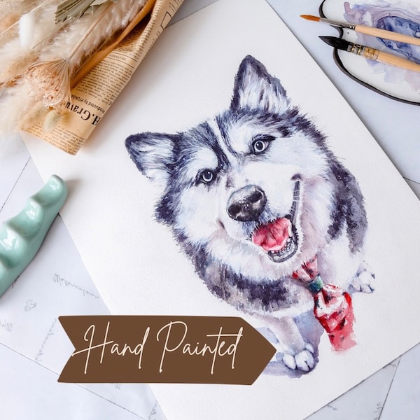 Custom Dog Portrait Painting HAND PAINTED | Gift for Mom | Mothers Day | Watercolor Pet Drawing From Photo Pet Memorial Gift for Dog Lovers