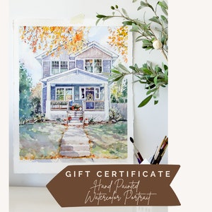 Gift Certificate Gift Card for a HAND PAINTED Watercolor House Painting or Wedding Portrait Christmas Gift Voucher Personalized Gift image 7