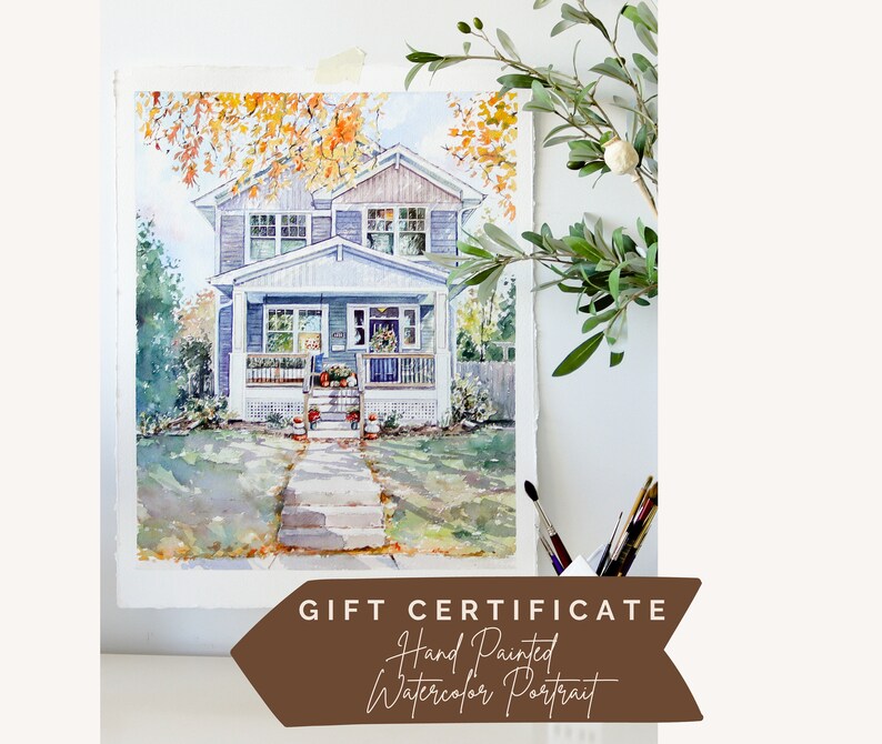 Gift Certificate Gift Card for a HAND PAINTED Watercolor House Painting or Wedding Portrait Christmas Gift Voucher Personalized Gift image 7