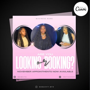 November Bookings flyer, Appointments available, Bookings Open, Book now, Editable Canva template, appointments open now,Pink flyer design