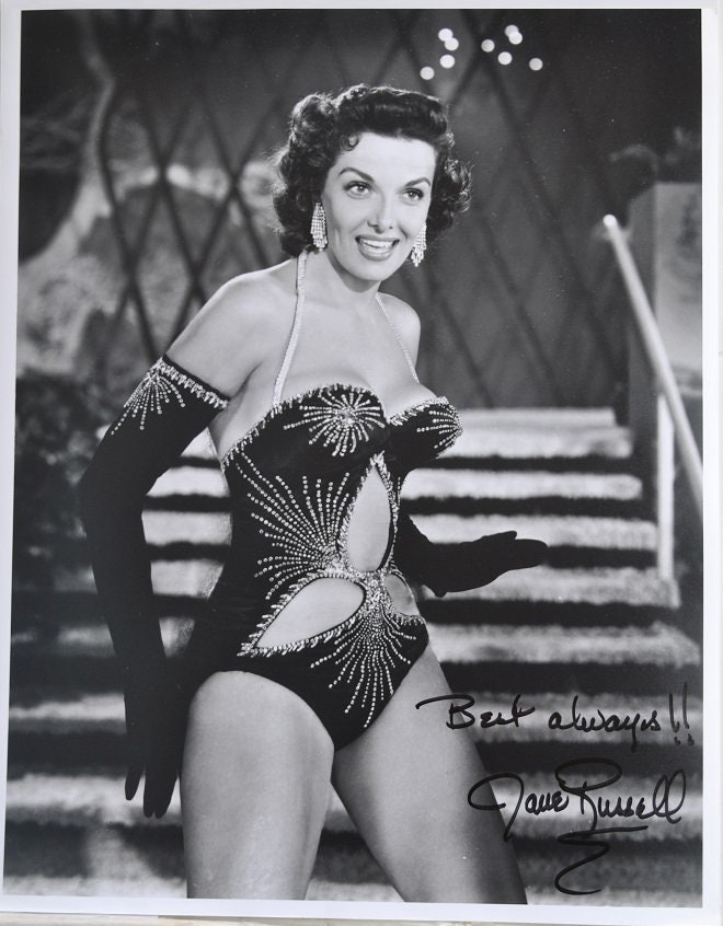Photo signée JANE RUSSELL - Les hommes préfèrent les blondes - Johnny Reno 27,4 x 35,4 cm avec COA