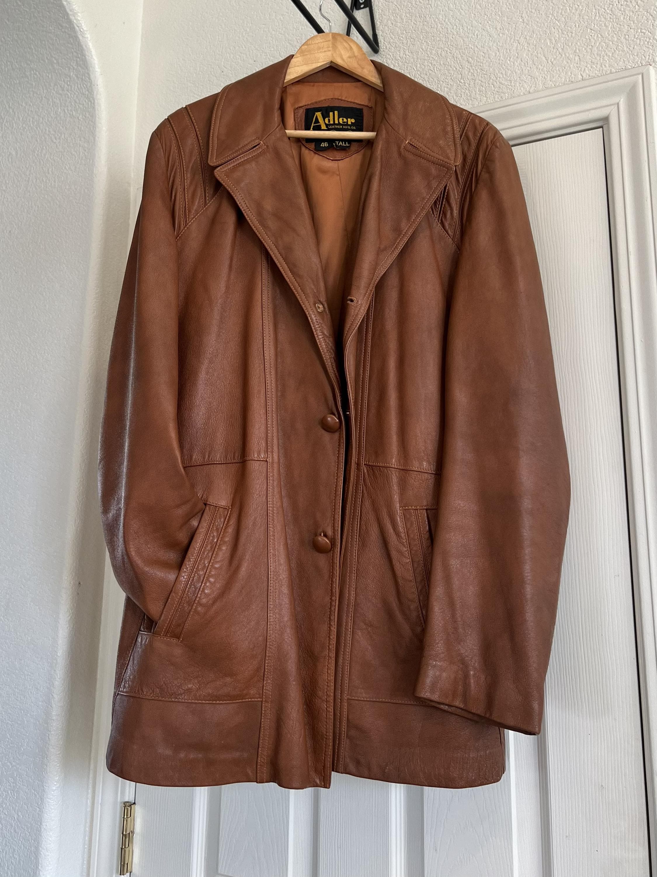 ジャケット・アウター 1990s OLD Brown Leather Car Coat Vintage Brown Leather Long Coat Mens XL Car Coat Classic 90s