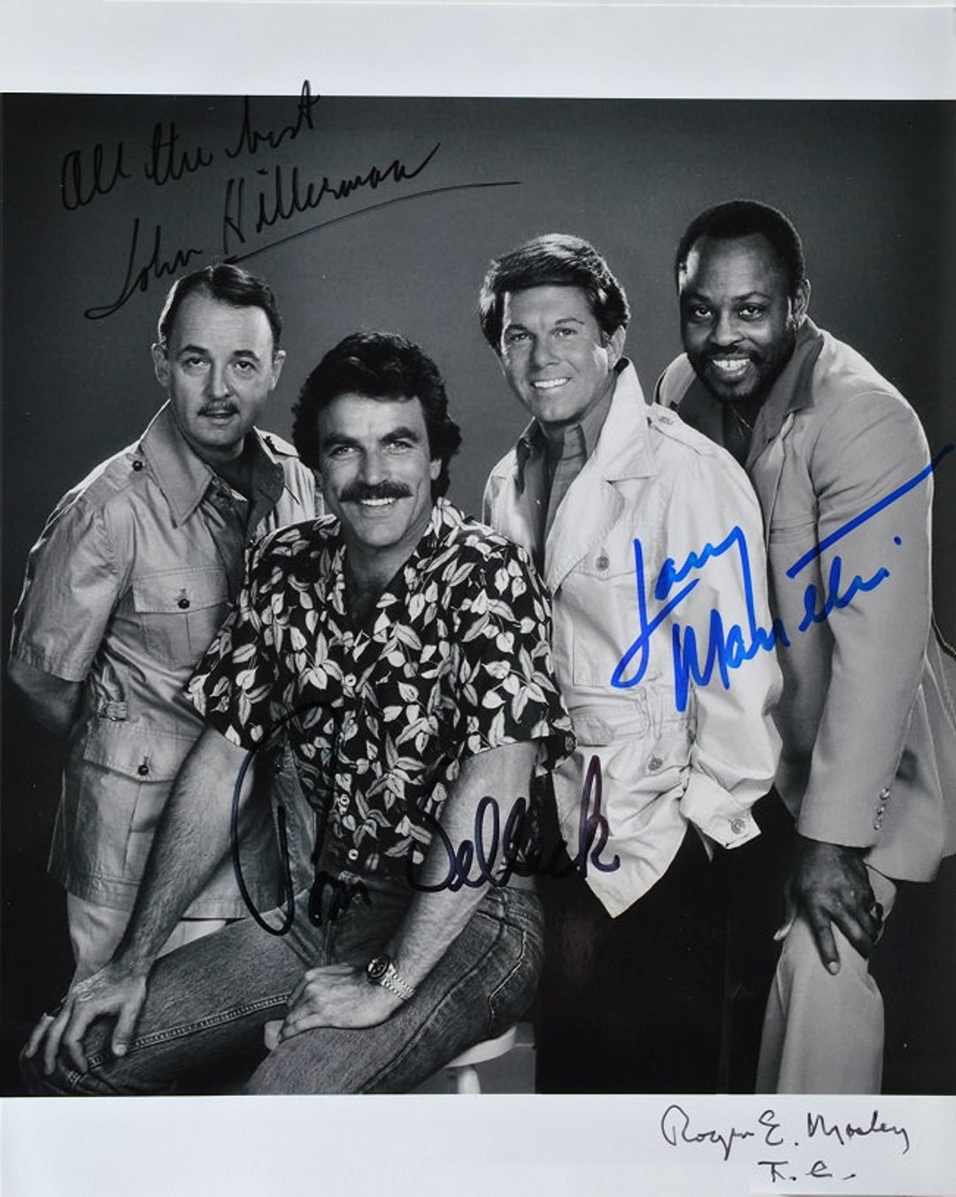 MAGNUM P. I. CAST Signed Photo X4 Tom Selleck, R.E. Mosley, John