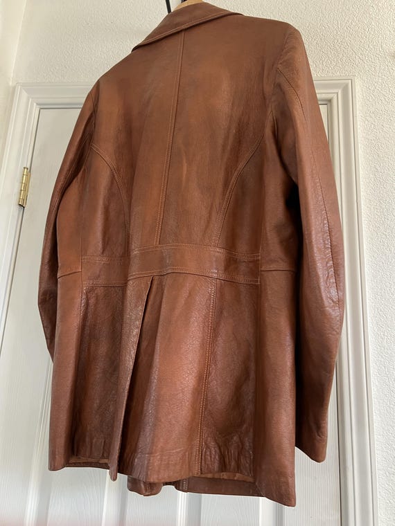 Vintage Brown Leather Long Coat Mens XL Car Coat Classic 90s