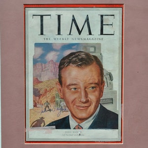 Peut inclure: Une couverture de magazine TIME vintage mettant en vedette John Wayne, un célèbre acteur américain, avec le texte "Let the big ones get away".