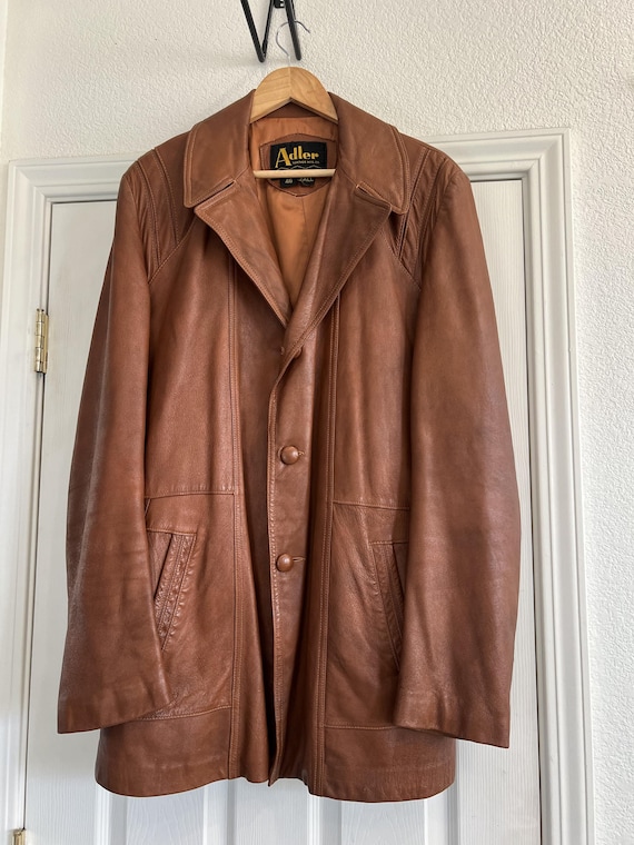 ジャケット・アウター 1990s OLD Brown Leather Car Coat Vintage Brown Leather Long Coat Mens XL Car Coat Classic 90s