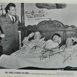 The THREE STOOGES Signed Photo X3 - Moe Howard, Larry Fine, Joe DeRita w/COA