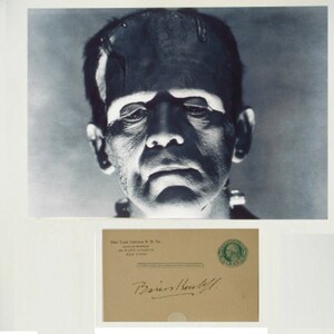 BORIS KARLOFF SIGNIERTE Autogrammkarte & Foto - Frankenstein - The Mummy -Behind The Mask w/coa