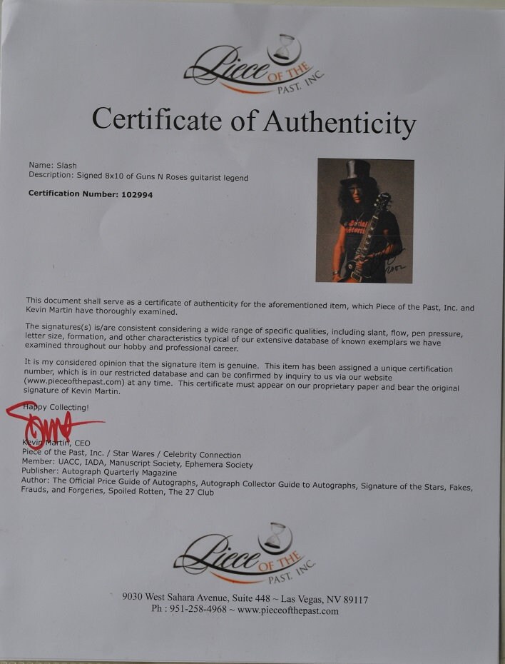 SLASH Signed Photo Saul Hudson Guns N Roses Velvet Revolver W coa 