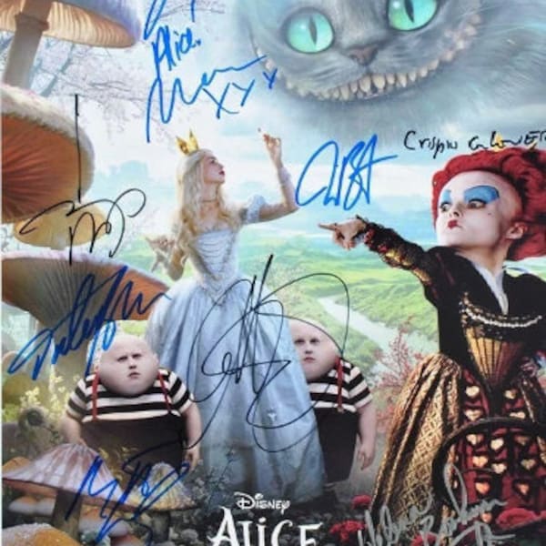 ALICE in WONDERLAND CAST Cartel firmado X11 - Johnny Depp, Mia Wasikowska 12x18