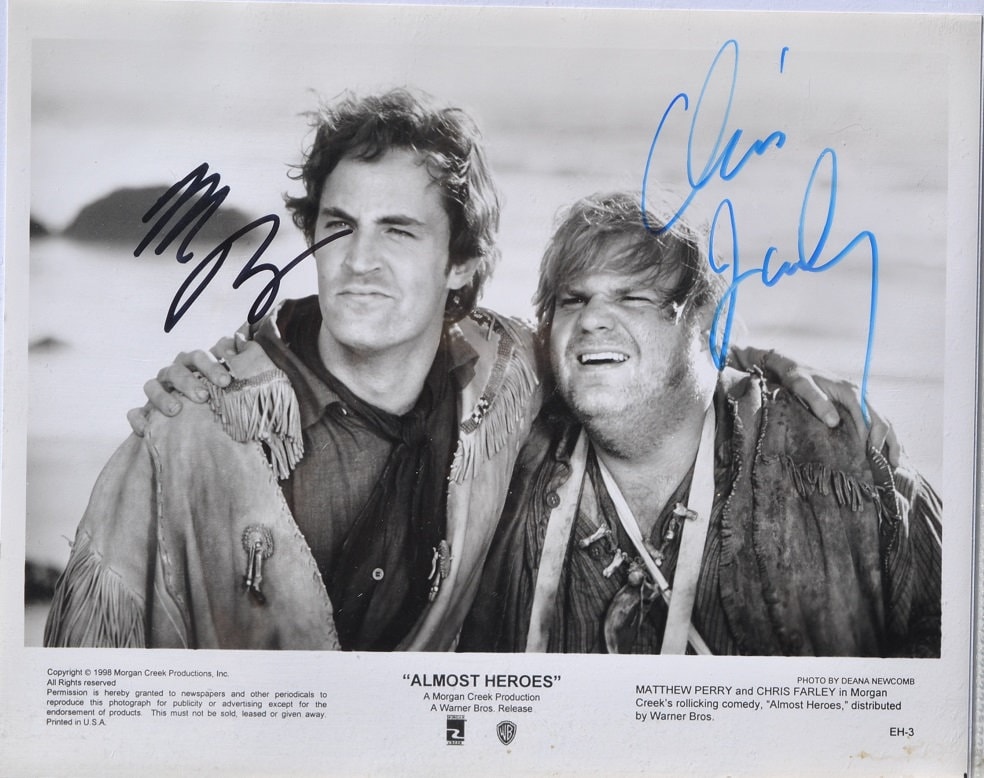 CHRIS FARLEY & MATTHEW Perry Signed Photo - Almost Heroes  w/coa