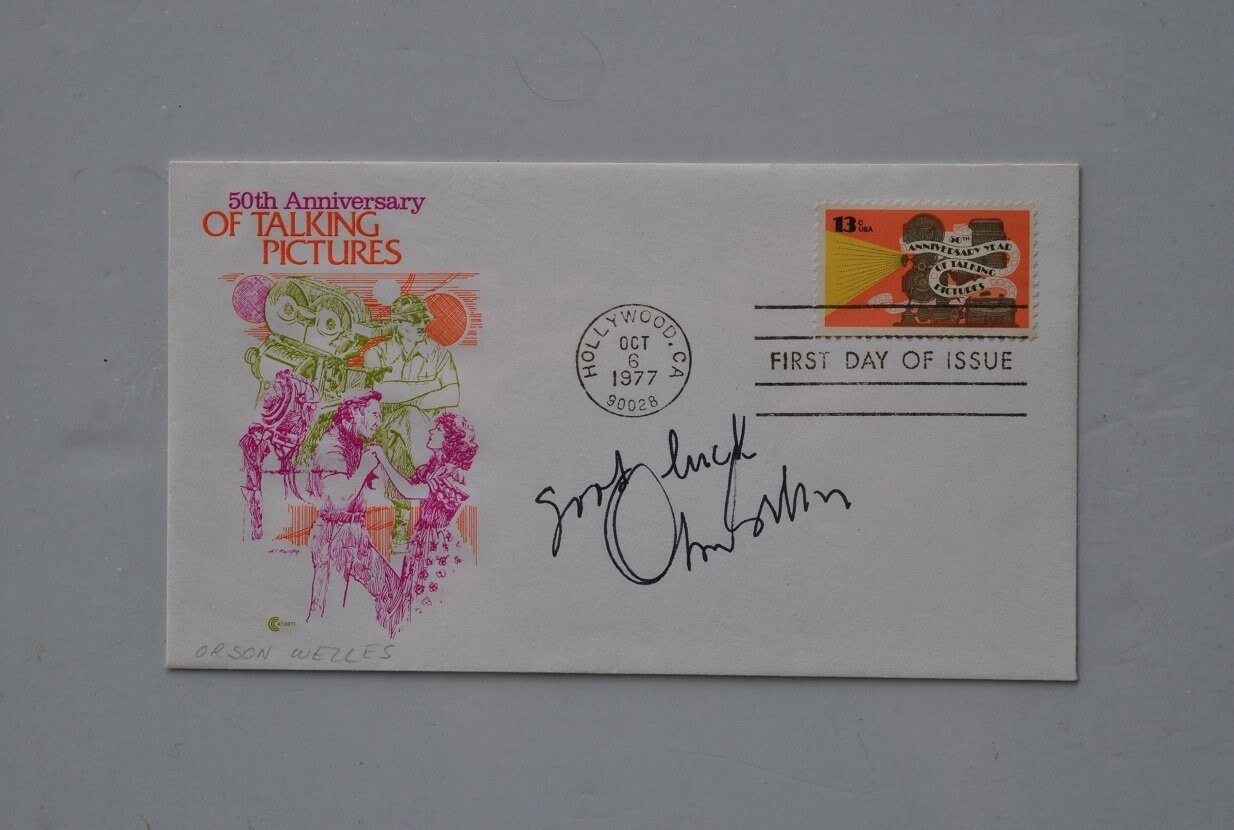 ORSON WELLES Signed FDC Envelope - 50th w/coa Anniversary of Talking Pictures w
