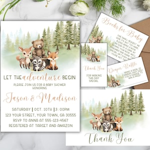 Woodland Animals Baby Shower Invitation Bundle (Digital Download)