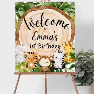 Safari Baby Shower Welcome Sign, EDITABLE, Boy Jungle animals Birthday sign, Gender neutral Digital Wild one Theme Instant download