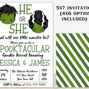 Halloween Gender Reveal Invitation, Frankenstein Baby Shower, Gender Neutral Halloween Baby Shower Invitation, Bride of Frankenstein