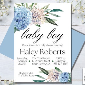Boy Baby Shower Invitation, Blue Floral Baby Shower Invite, Dusty Blue Flowers Baby Shower Invitation, It’s a Boy Baby Shower, Phone Invite