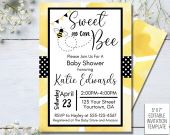 Uitnodiging voor een babyshower met bijenthema: genderneutraal honingraatthema (printbaar sjabloon)