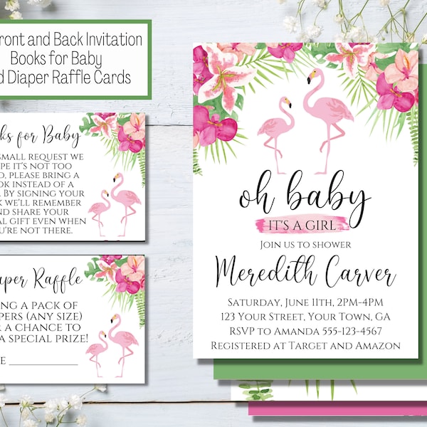 Editable Flamingo Baby Shower Bundle, Lets Flamingle Invitation Set, Tropical Invite Bundle, Printable Invitations Packages, Pack Template