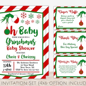 Grinch Baby Shower Invitation Set, Grinchmas Baby Shower Invite, Grinch Themed Party, Christmas Baby Shower Invite, Christmas Party Invite