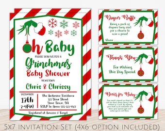 Grinch Baby Shower Invitation Set, Grinchmas Baby Shower Invite, Grinch Themed Party, Christmas Baby Shower Invite, Christmas Party Invite