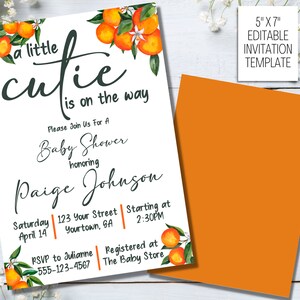 A Little Cutie Baby Shower Invitation, Oranges and Greenery Gender Neutral Baby Shower, Citrus Baby Shower