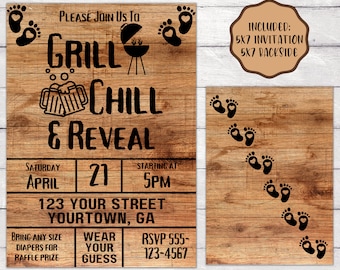 Editable BBQ Gender Reveal Party Invitation, Joint Baby Shower, Men&#39;s Baby Shower Invite, Baby Q Coed Gender Reveal Party Invitation