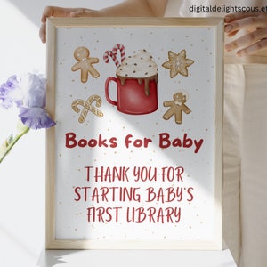 Christmas Books for Baby Shower Decor Sign Cocoa and Cookies Holiday PArty Hot Chocolate Bar Sign Baby Shower Table Decor DDBA072