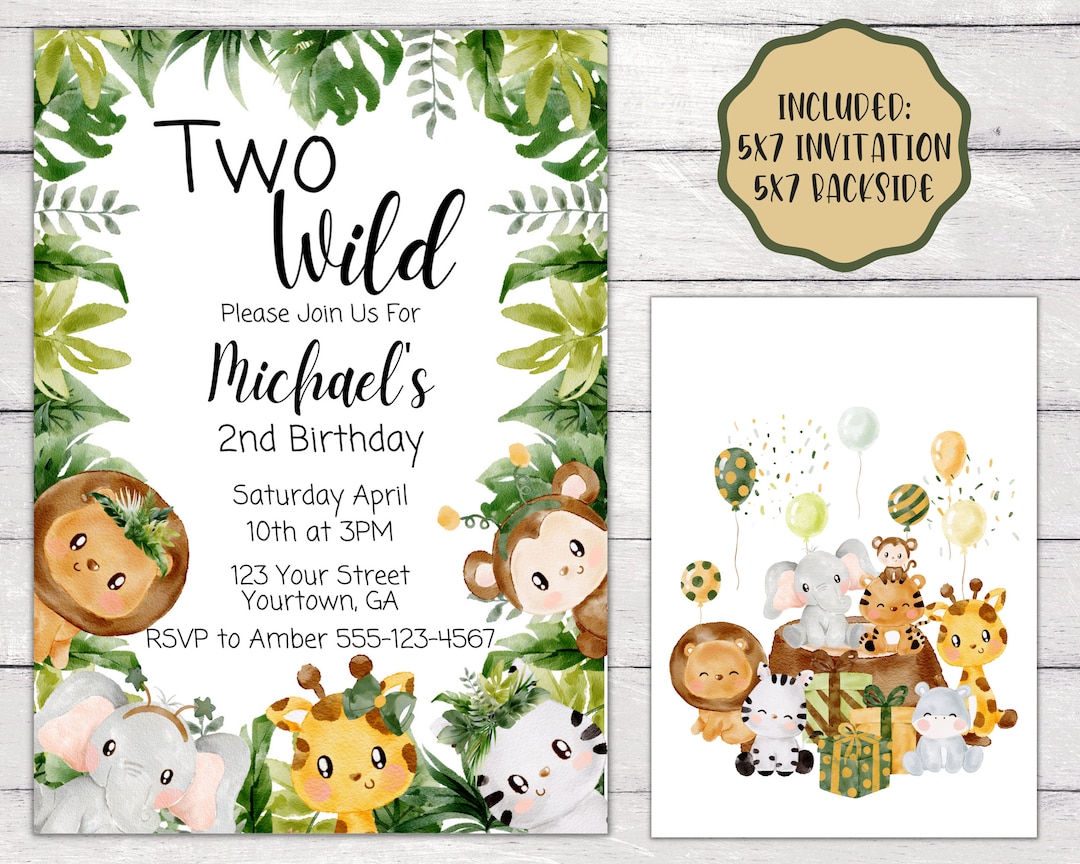 Editable Two Wild Safari Birthday Invitation, Jungle Theme 2nd Birthday Party Etsy