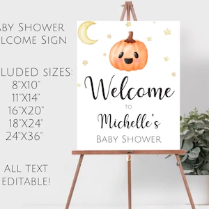 Cute Halloween Baby Shower Welcome Sign, Pumpkin Baby Shower Sign, Fall Baby Shower Decor, Halloween Pumpkin Baby Shower
