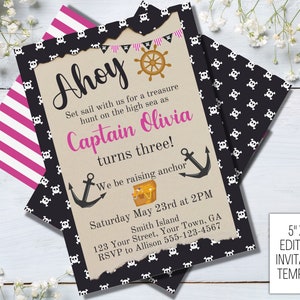 Editable Pirate Invitation, Pirate Birthday Invitation, Ahoy Matey, Pirate Invitation Template, Captain Pirate