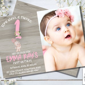 Editable Bunny 1st Birthday Invitation, Easter Birthday Party, Some Bunny Birthday