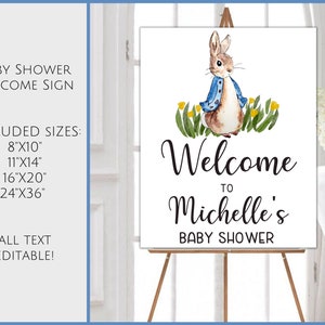 Spring Bunny Baby Shower Welcome Sign, Peter Rabbit Welcome Sign, Bunny Baby Shower Sign, Gender Neutral Baby Shower, DDBA031
