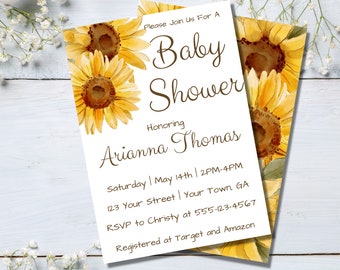 Editable Sunflower Baby Shower Invitation: Rustic Boho Girl