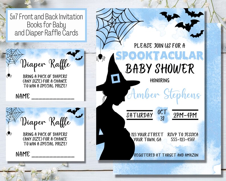 Pregnant Witch Baby Shower Invitation Bundle Spooky Halloween Etsy