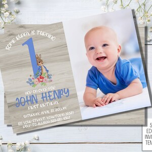Editable Bunny 1st Birthday Invitation, Easter Birthday Party, Some Bunny Birthday