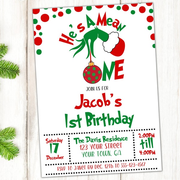 Hes a mean one invitation etsy