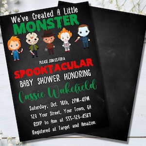 Zaproszenie na Baby Shower Little Monster, Halloween Baby Shower, Upiorny Baby Shower, Zabójcze zaproszenie na Baby Shower, Uroczy Halloween Baby Shower