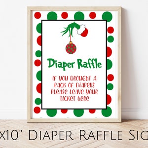 Grinch Baby Shower Diaper Raffle Table Sign, Grinchmas Baby Shower Decor, Christmas Party Signs, Christmas Diaper Raffle Sign, DDBA015