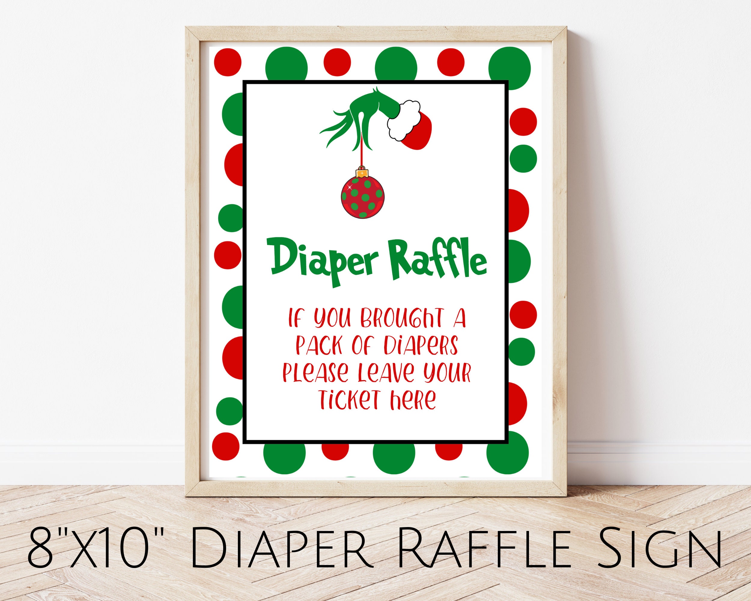 Grinch Baby Shower Diaper Raffle Table Sign, Grinchmas Baby Shower