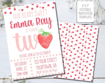 Strawberry Second Birthday Invitation: Berry Sweet Party