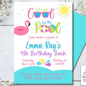 Editable Pool Party Invitation: Girly Summer Birthday (Digital Download)