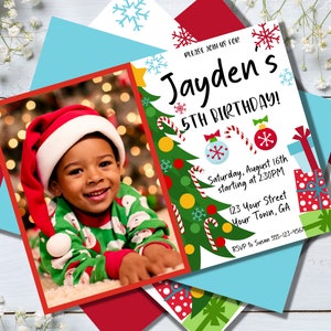 Christmas Birthday Invitation with Photo - Digital Invitation with Photo - Christmas Party Invitation - Editable Christmas Invitation