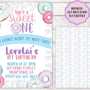 Sweet One Donut Baby Girl 1st Birthday Invitation, Pastel Pink Donuts and Sprinkles